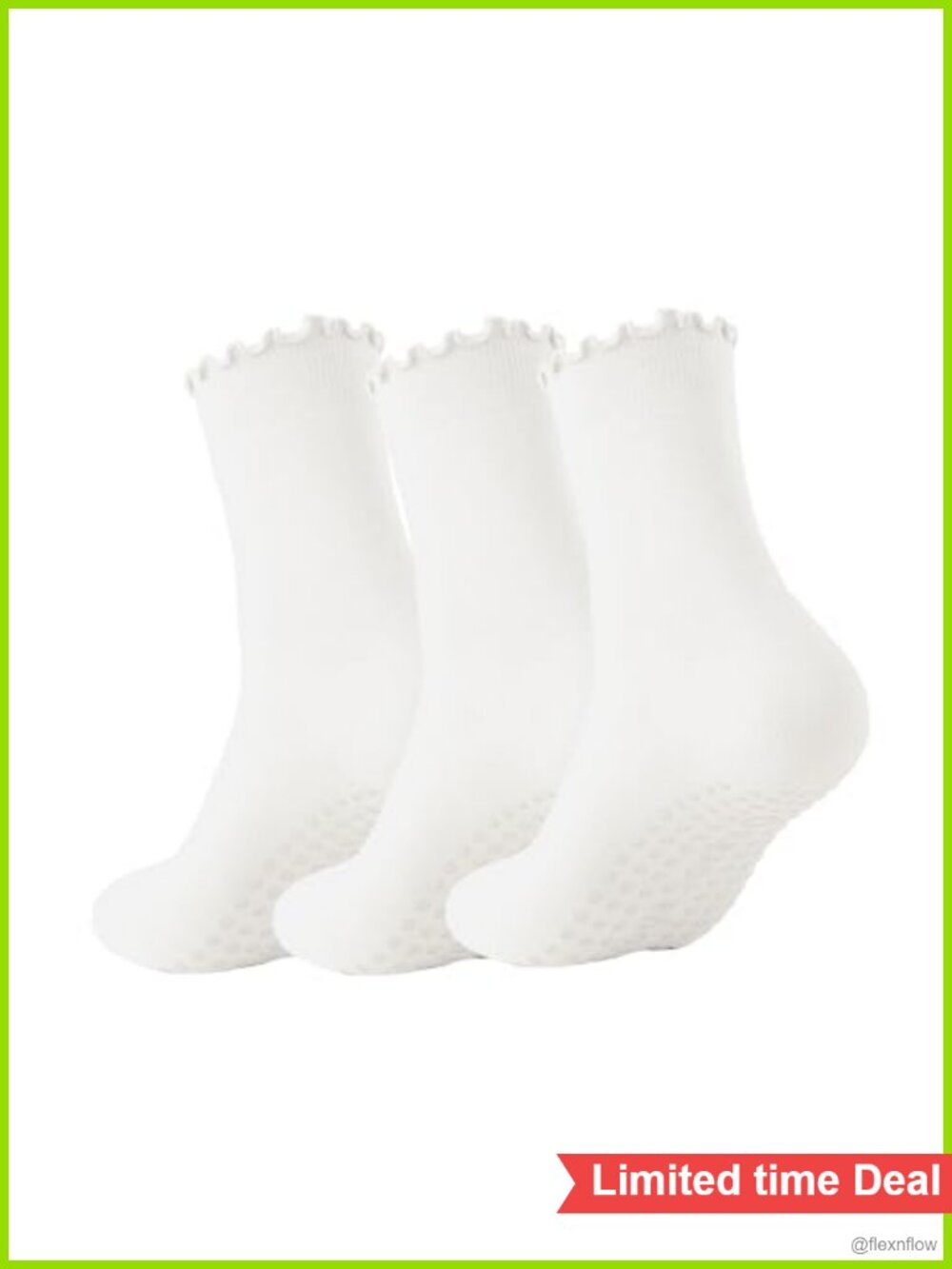 3 Pairs Pilates Socks with Grips Non-Slip Ruffle Yoga Sock for Women